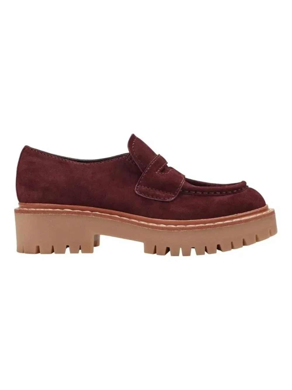 Marc Fisher LTD Norton Lug Penny Loafers Dark Red Suede Women's 7.5M NIB